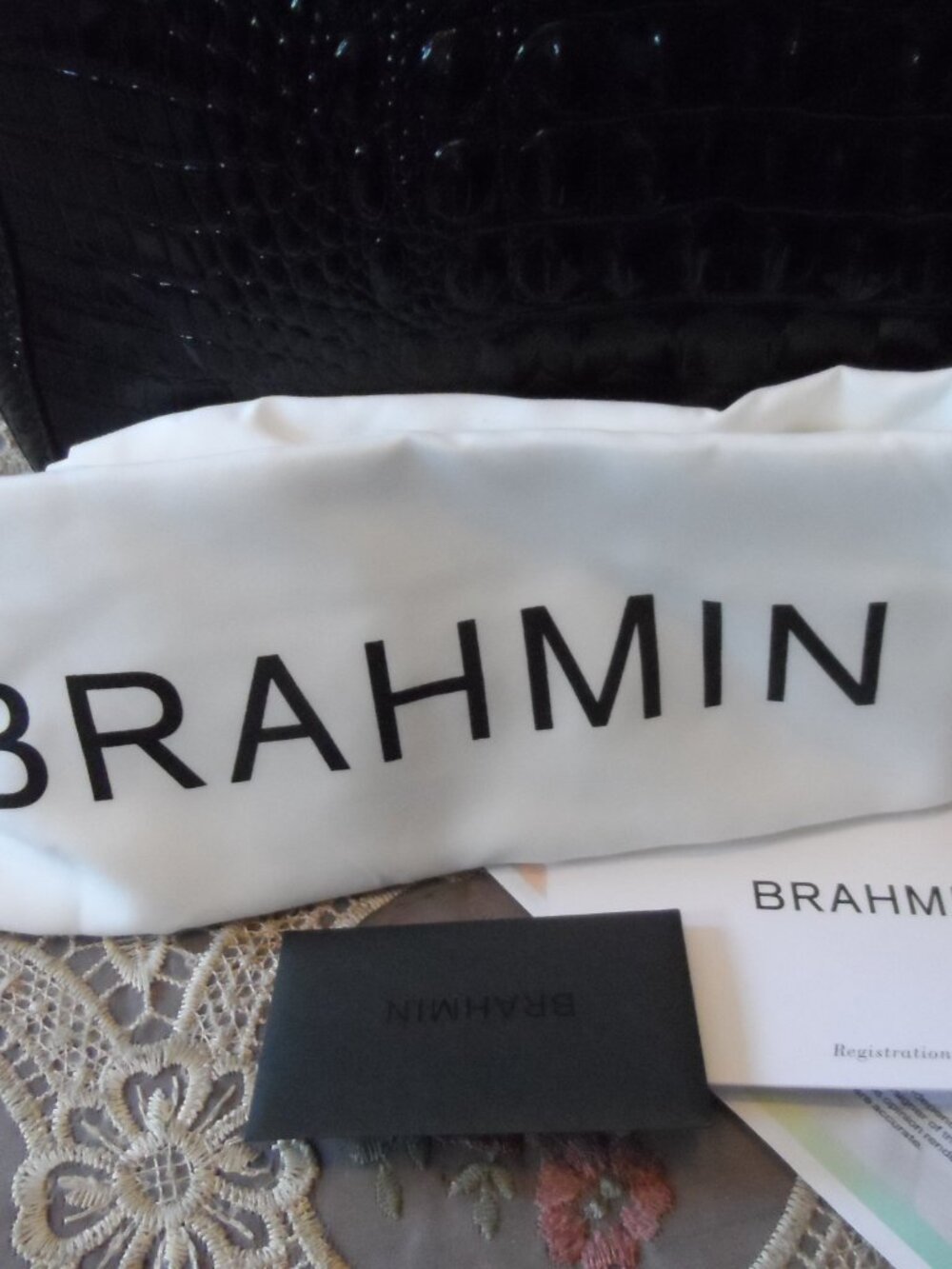 New Brahmin Black Patent Croc Embossed Iona Large Tote Bag - Picture 13 of 16